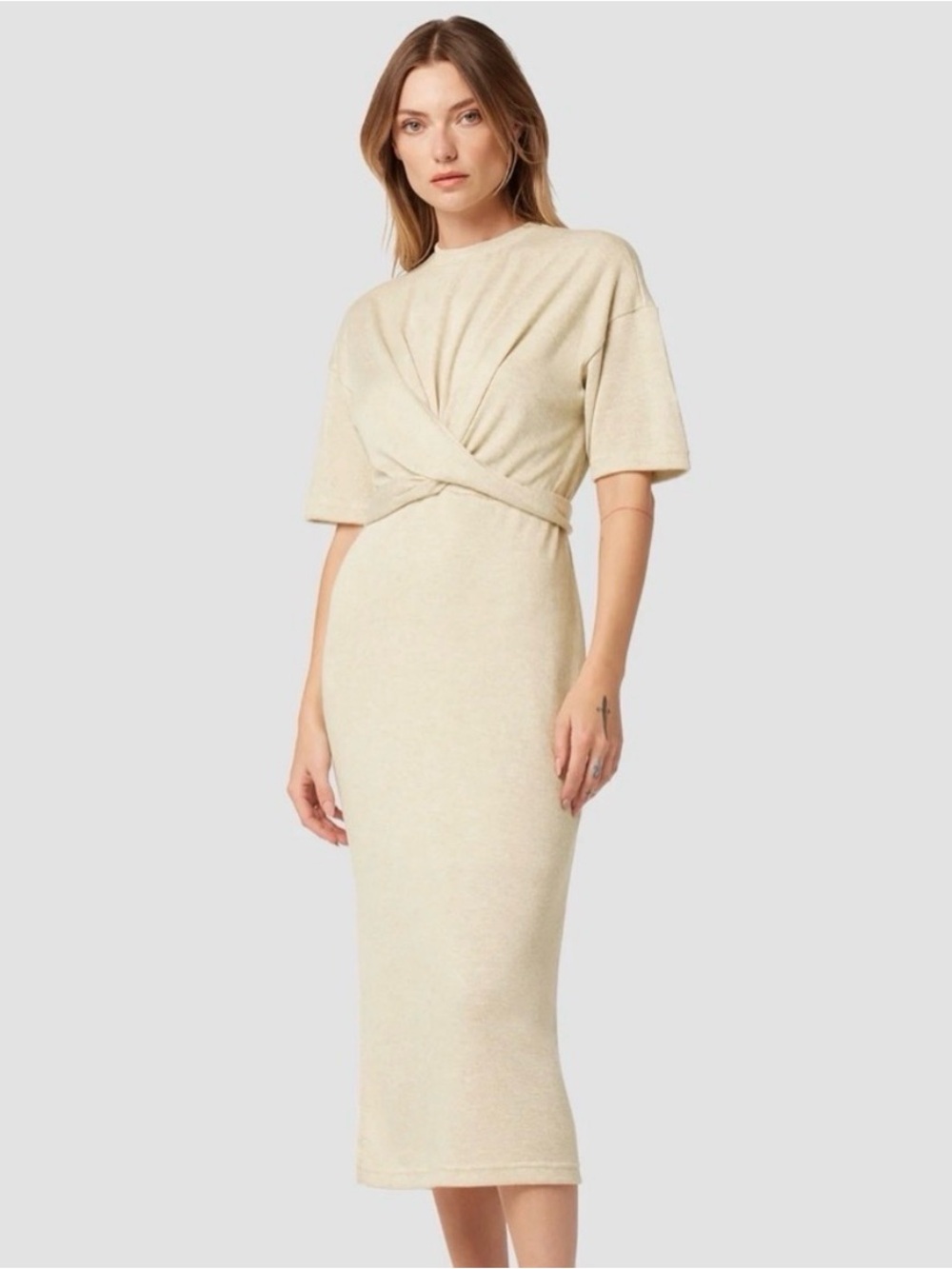 NWT Hudson | Warm Sand Sweater Wrap Midi Dress, Large - Picture 1 of 8